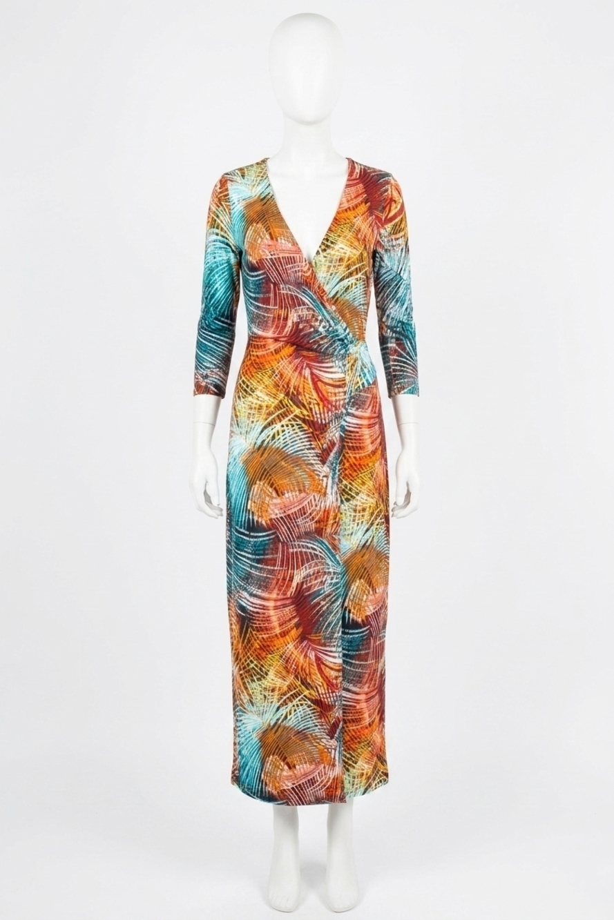 NEW ILSE JACOBSEN floral print faux wrap midi dress in brown